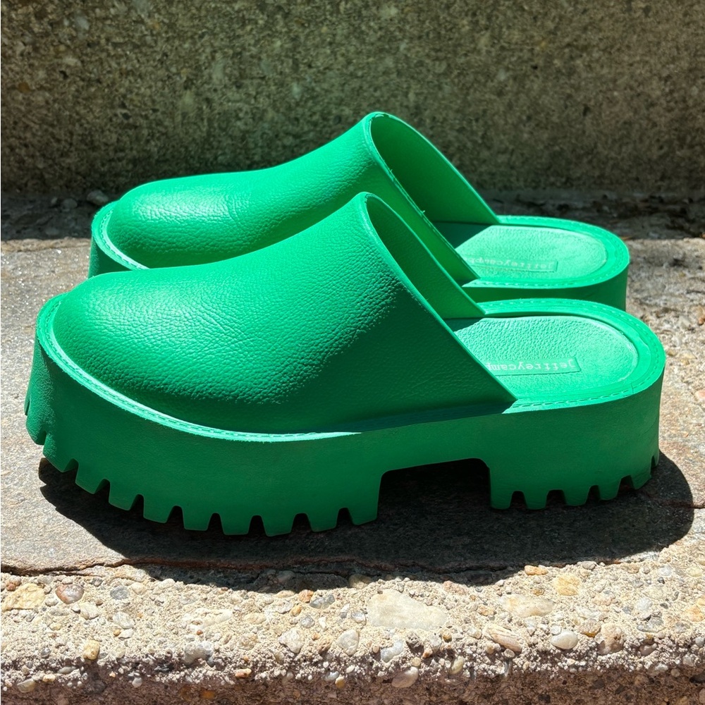 Jeffery Campbell green platform clogs